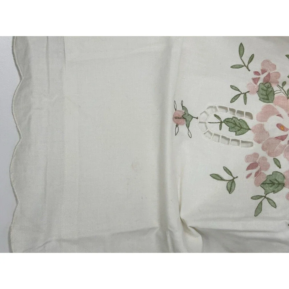3 Hand Made Lace Sham Pillow Cover Cottage Rose Painted Floral 21 x 27 White